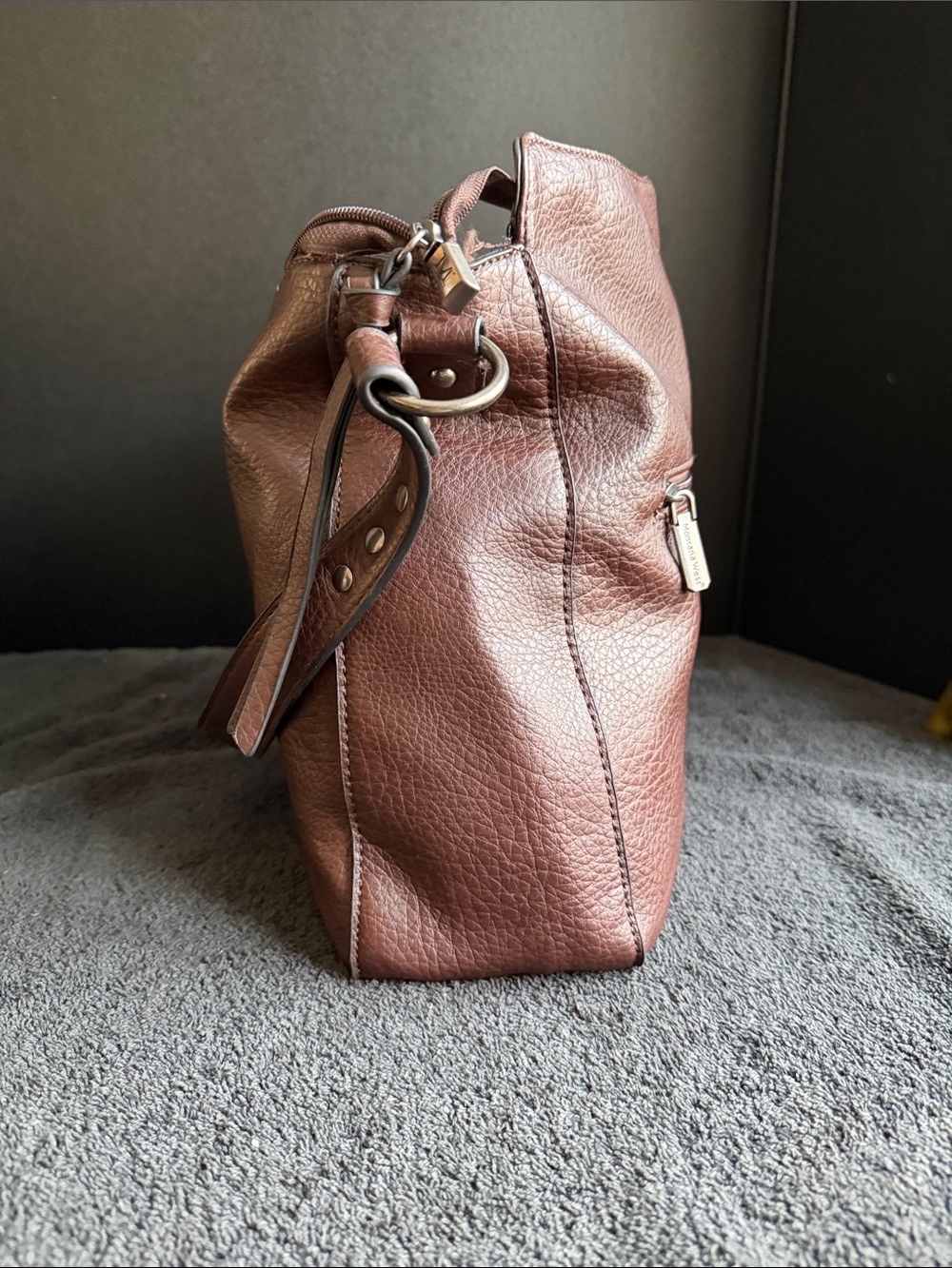 Brown Leather Studded Shoulder Bag - Women - Picture 5 of 8